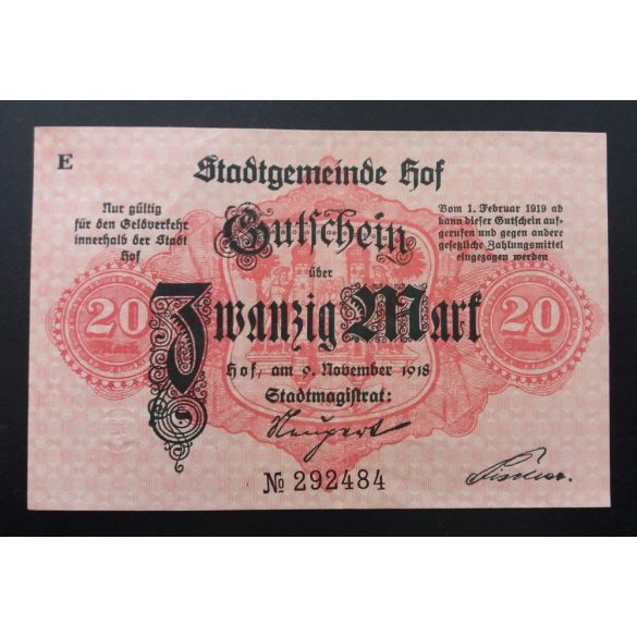 Germany Hof 20 Mark 1918 XF