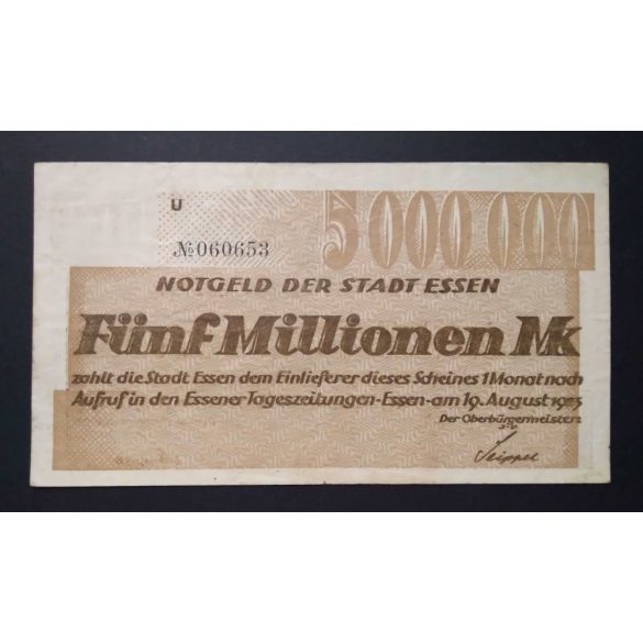 Németország 5 Millió Mark Essen 1923 VF 