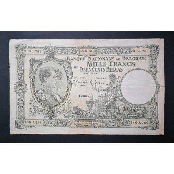 Belgium 1000 Francs/200 Belgas 1938 F
