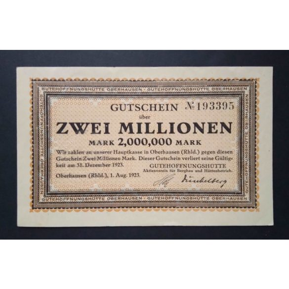 Germany 2 Million Mark Oberhausen 1923 XF+