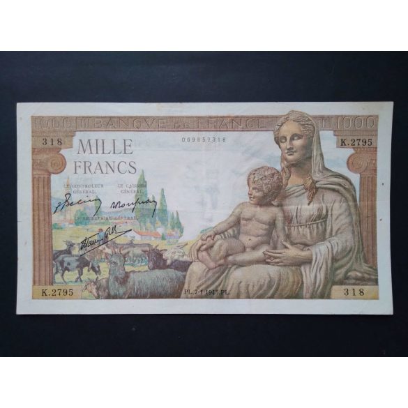 France 1000 Francs 1943 VF-