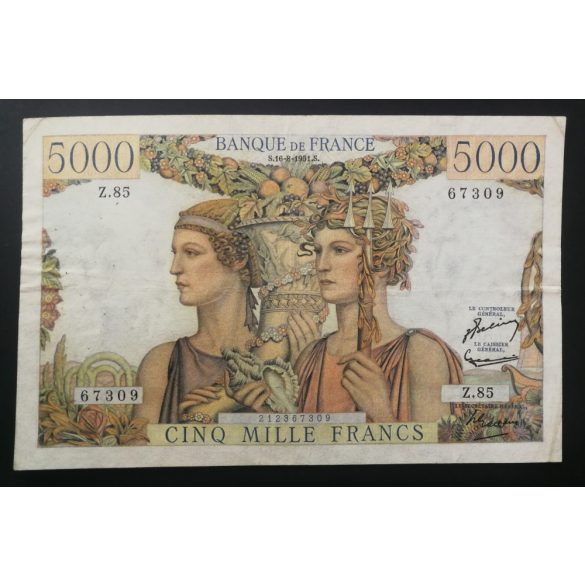 Franciaország 5000 Francs 1951 VF-