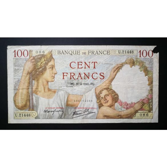 France 100 Francs 1941 VG
