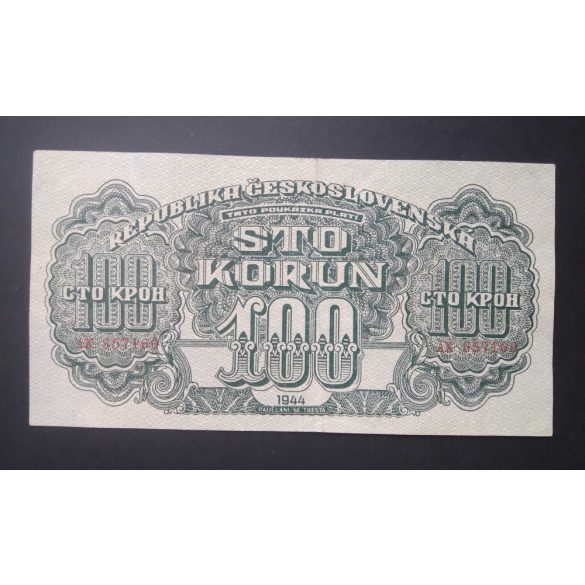 Csehszlovákia 100 Korun 1944 VF+