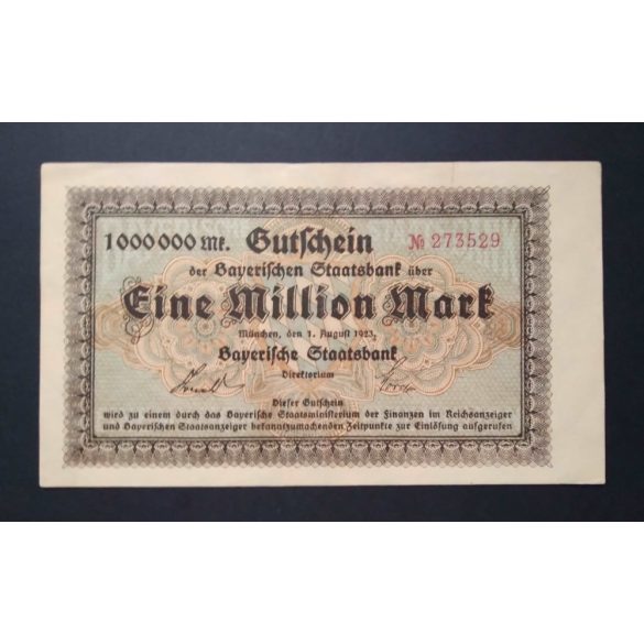 Németország 1 Millió Mark München 1923 VF