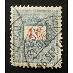   Hungary 1889 Letter, red cipher 1 Ft. perf 12 11 3/4 BUDAPEST (KELE)TI P. U. used