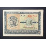 Greece 10 Drachma 1940 XF