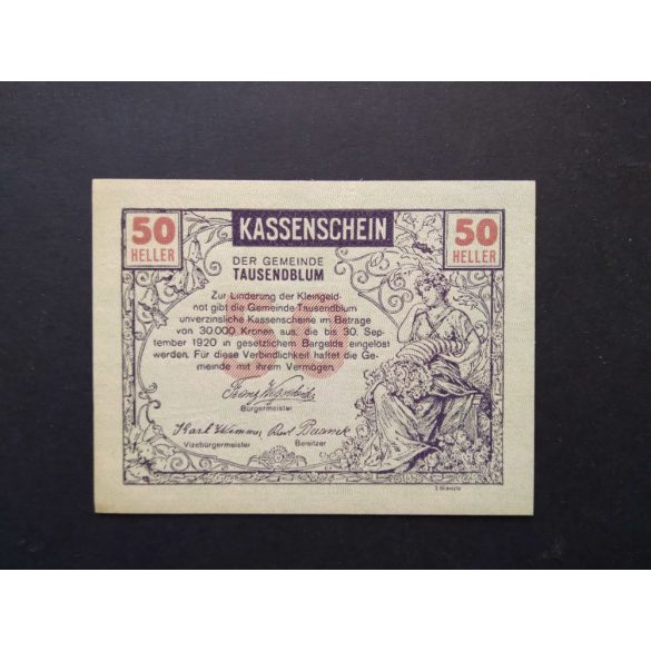 Ausztria 50 Heller 1920 Unc- Tausendblum