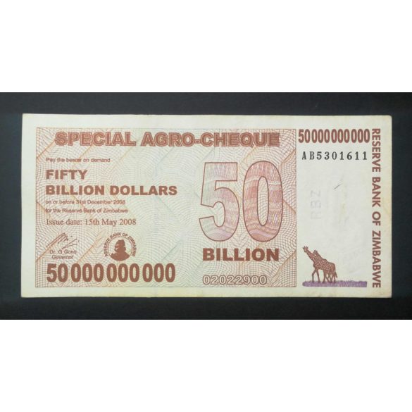 Zimbabwe 50 Billion Dollars 2008 aUNC+