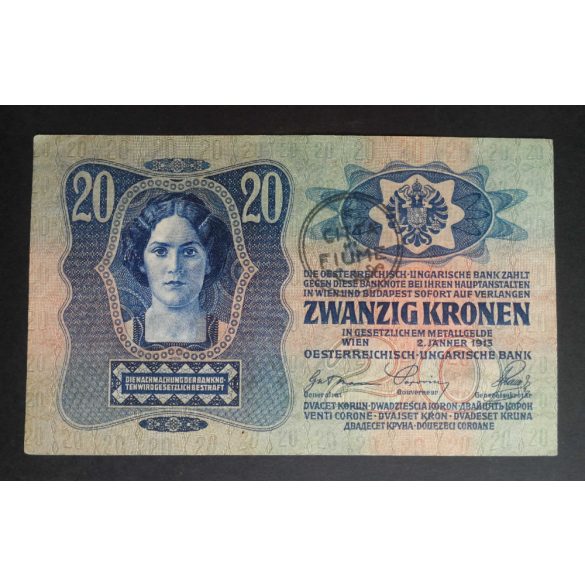 Austria-Hungary 20 Kronen 1913 /18 "CITTA DI FIUME" stamp Aunc-