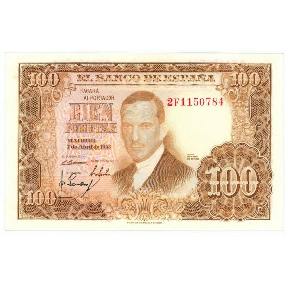 Spain 100 Pesetas 1953 aUNC+