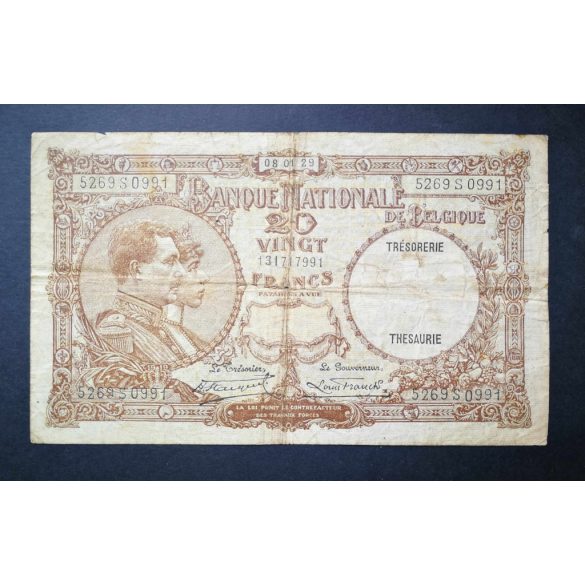 Belgium 20 Francs 1929 VG