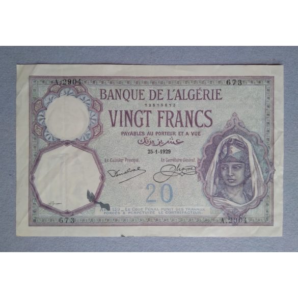 Algéria 20 Francs 1929 VF-