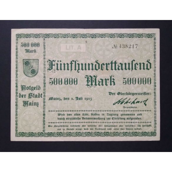 Németország 500000 Mark Mainz 1923 VF 