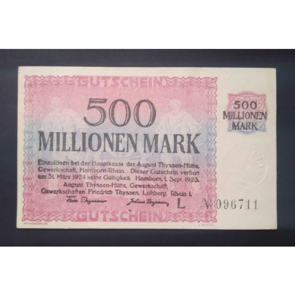 Germany Hamborn 500 Million Mark 1923 XF