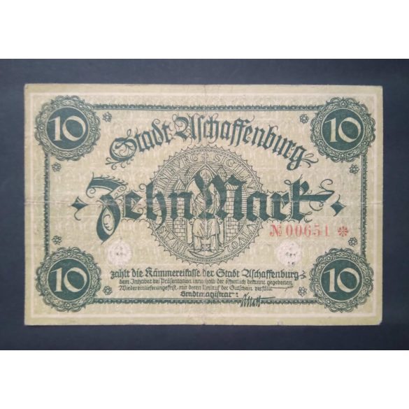 Németország Aschaffenburg 10 Mark 1918 VF szárazbélyegzővel