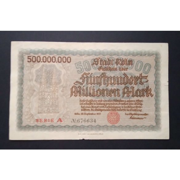 Germany 500 Million Mark Köln 1923 VF-