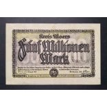 Germany 5 Million Mark Moers 1923 VF 