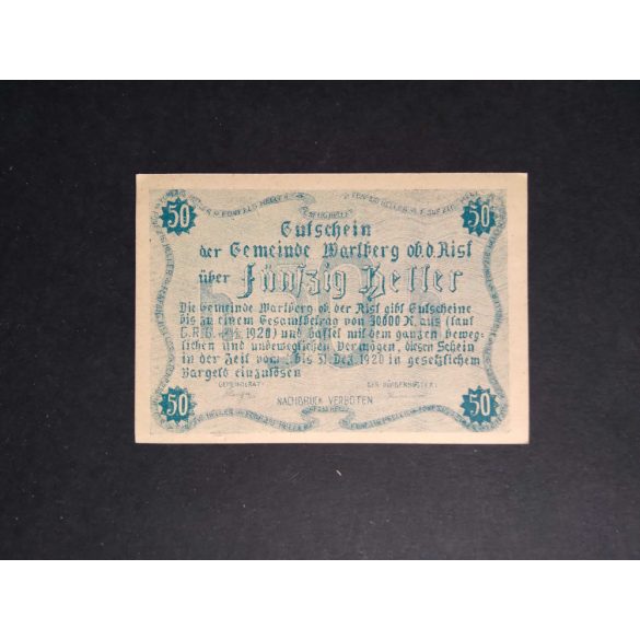 Austria 50 Heller 1920 Unc Wartberg
