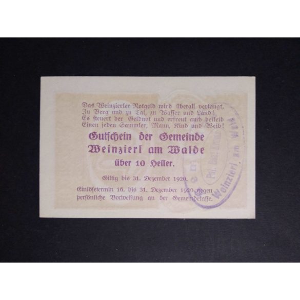 Austria 10 Heller 1920 Unc Weinzierl