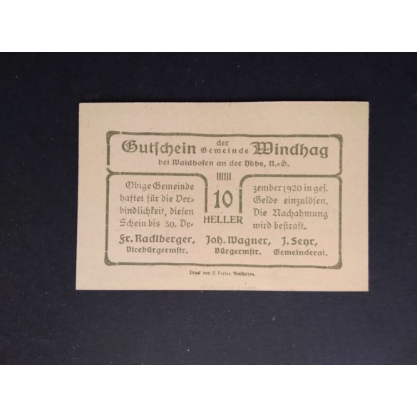 Austria 10 Heller 1920 Unc Windhag 