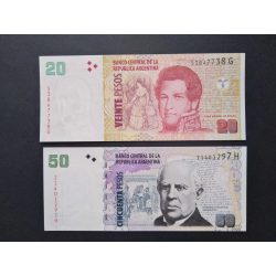 Argentina 50 Pesos 2012, 20 Pesos 2018 Unc