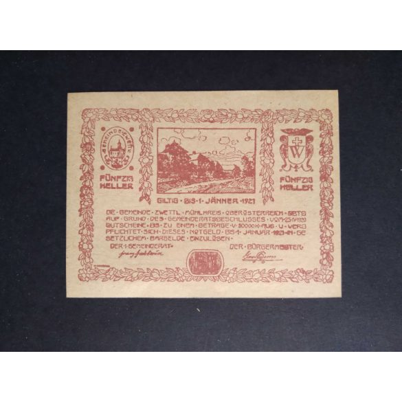 Austria 50 Heller 1921 Unc Zwettl 