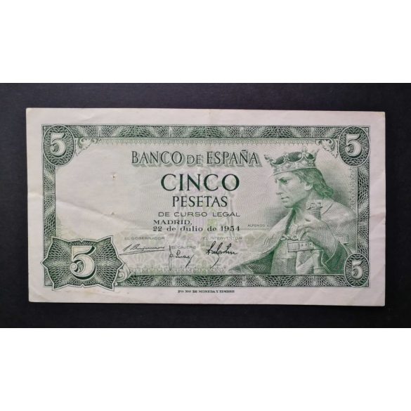 Spanyolország 5 Pesetas 1954 F+