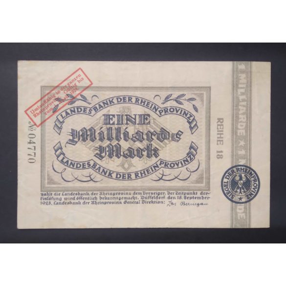 Germany 1 Billion Mark Düsseldorf 1923 VF-