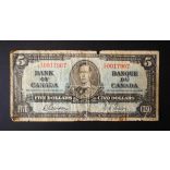 Canada 5 Dollars 1937 VG-