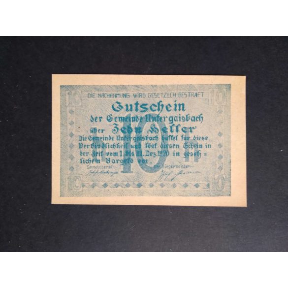 Austria 10 Heller 1920 Unc Untergaisbach 