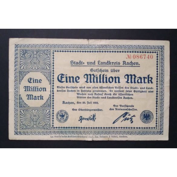 Germany 1 Million Mark Aachen 1923 F 