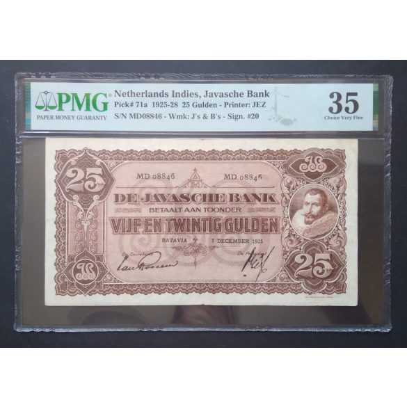 Holland India 25 Gulden 1925-28 VF PMG által minősített bankjegy 