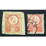 Hungary 1871 5 Kr. engraved, used 2 pcs.