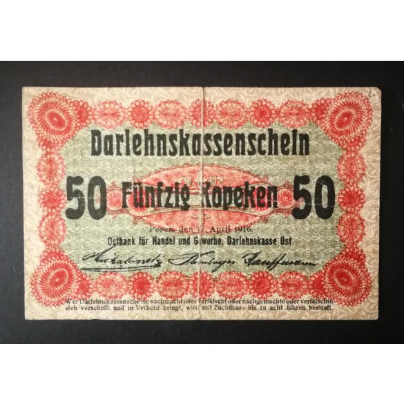 Németország 50 Kopeken Posen Lengyelország, Litvánia megszállás 1916 F