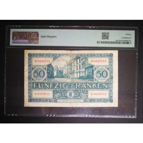 Luxembourg 50 Francs 1932 F - PMG 15 Graded Banknote