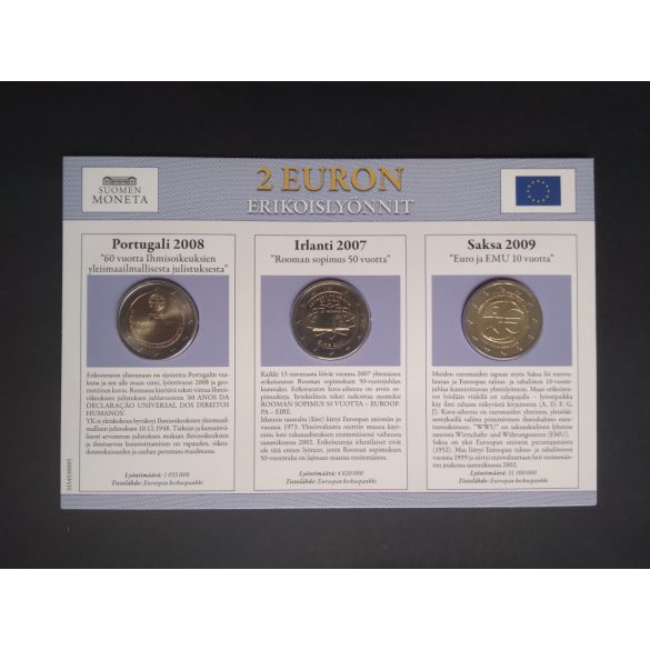 EU 2 Euro set of 3 Unc  Germany 2009, Ireland 2007, Portugal 2008