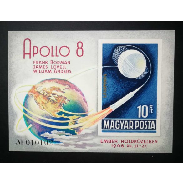 Magyarország 1969 Apolló VIII. blokk, ** vágott, enyhe törés G2 