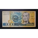 Brazil 100 Cruzados overprint on 100000 Cruzeiros 1986 F