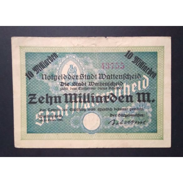 Germany 10 Billion Mark 1923 F Wattenscheid