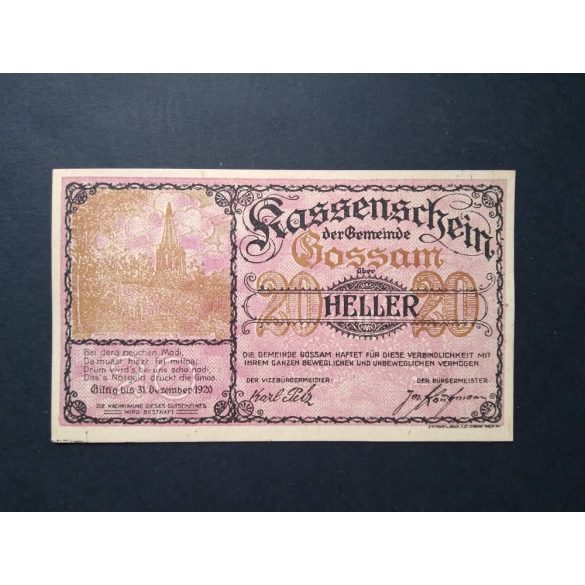 Ausztria 20 Heller 1920 Unc Gossam 