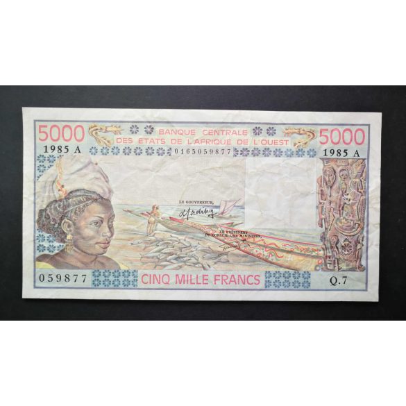 Nyugat-Afrikai Államok, Elefántcsontpart 5000 Francs 1985 F