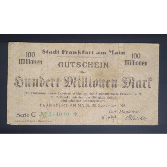 Germany Frankfurt am Main 100 Million Mark 1923 F