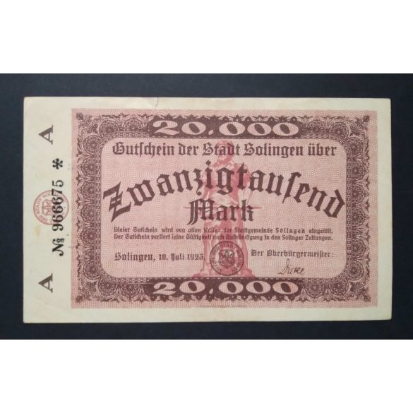 Németország 20000 Mark Solingen 1923 VF-