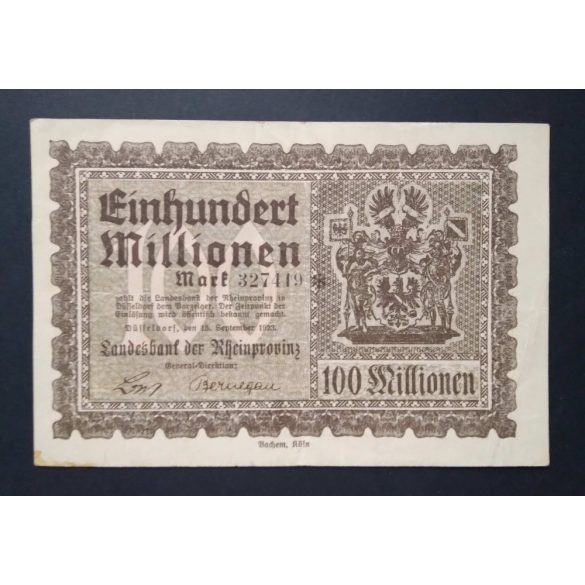 Németország 100 Millió Mark Düsseldorf 1923 VF 