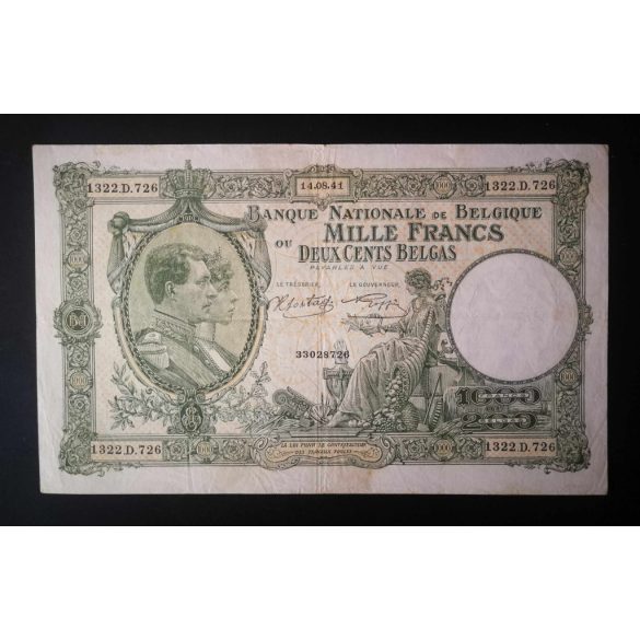 Belgium 1000 Francs/200 Belgas 1941 VF