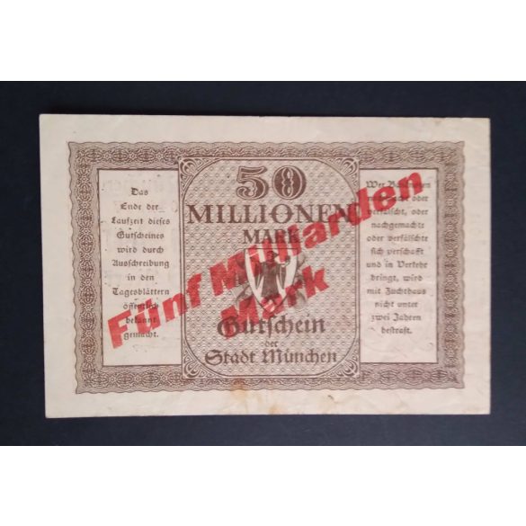 Germany 50 million/ 5 billion Mark München 1923 VF- 