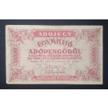 Hungary Tax ticket for 1 million tax stamps 1946 VF