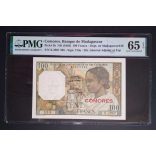 Comore-szigetek 100 Francs 1963 UNC - PMG 65 minősített bankjegy