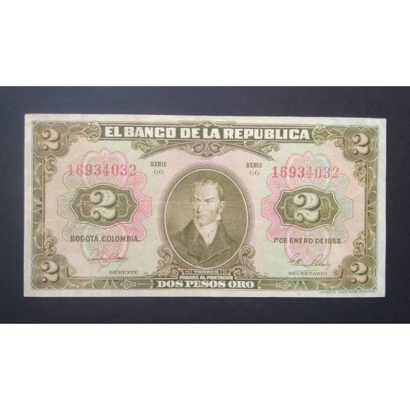 Kolumbia 2 Pesos Oro 1955 F+